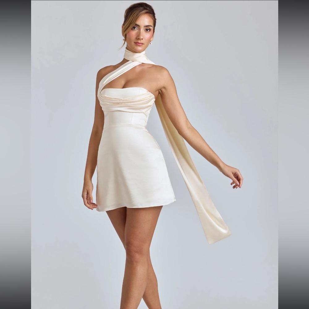 Oh Polly Cream One-Shoulder Dress
